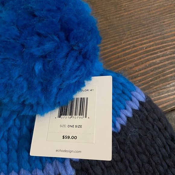 Echo New York Knit Wool Blend Pom Beanie Hat NWT OS - Picture 3 of 4
